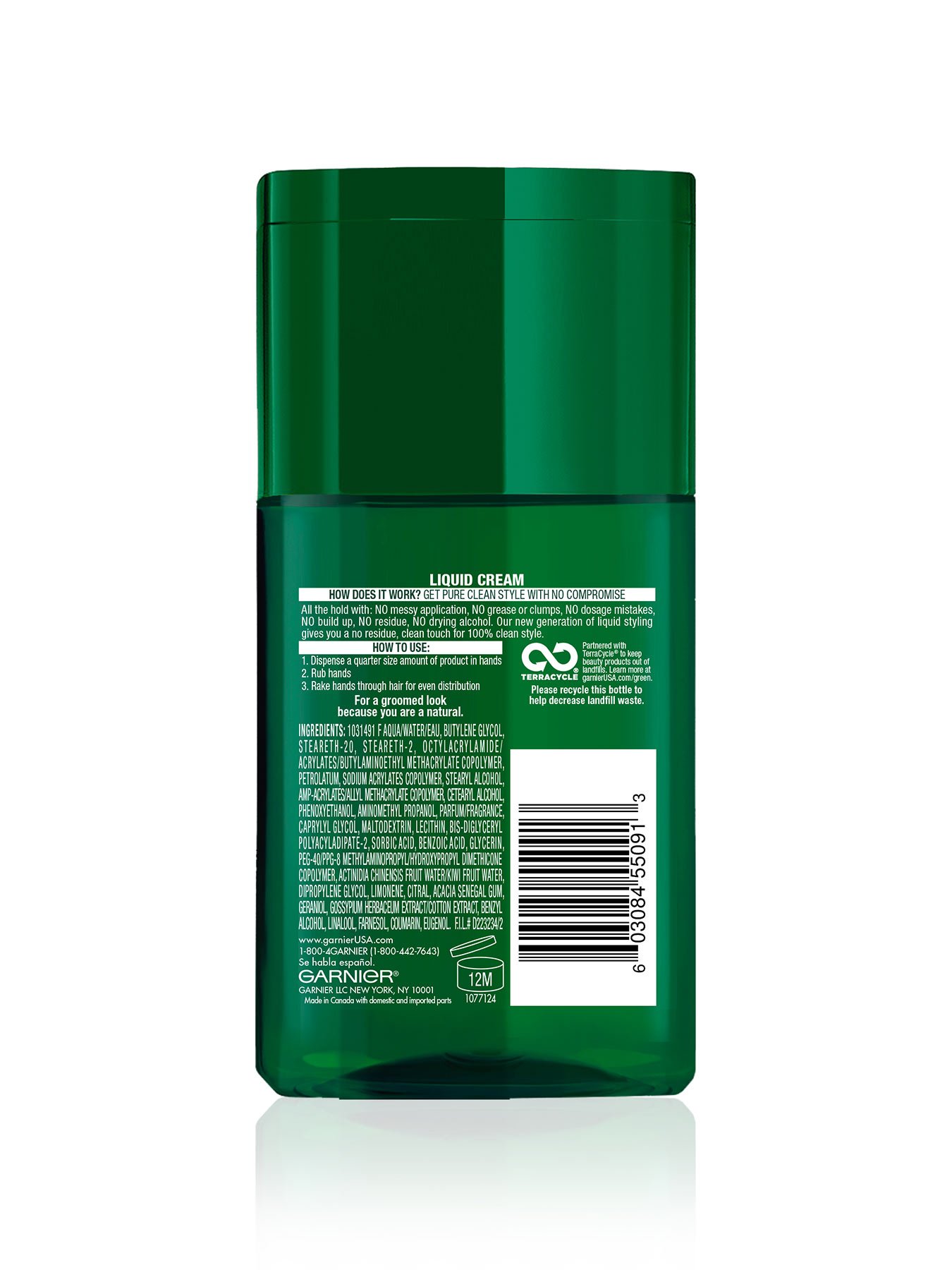 Back view of Natural Look Liquid Hair Cream for Men, No Drying Alcohol.